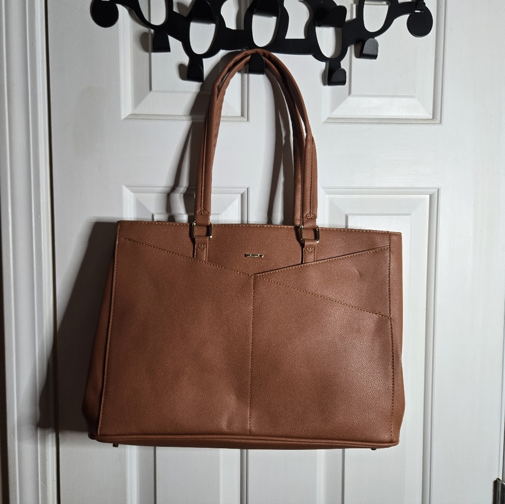 Brown Faux Leather Tote Bag